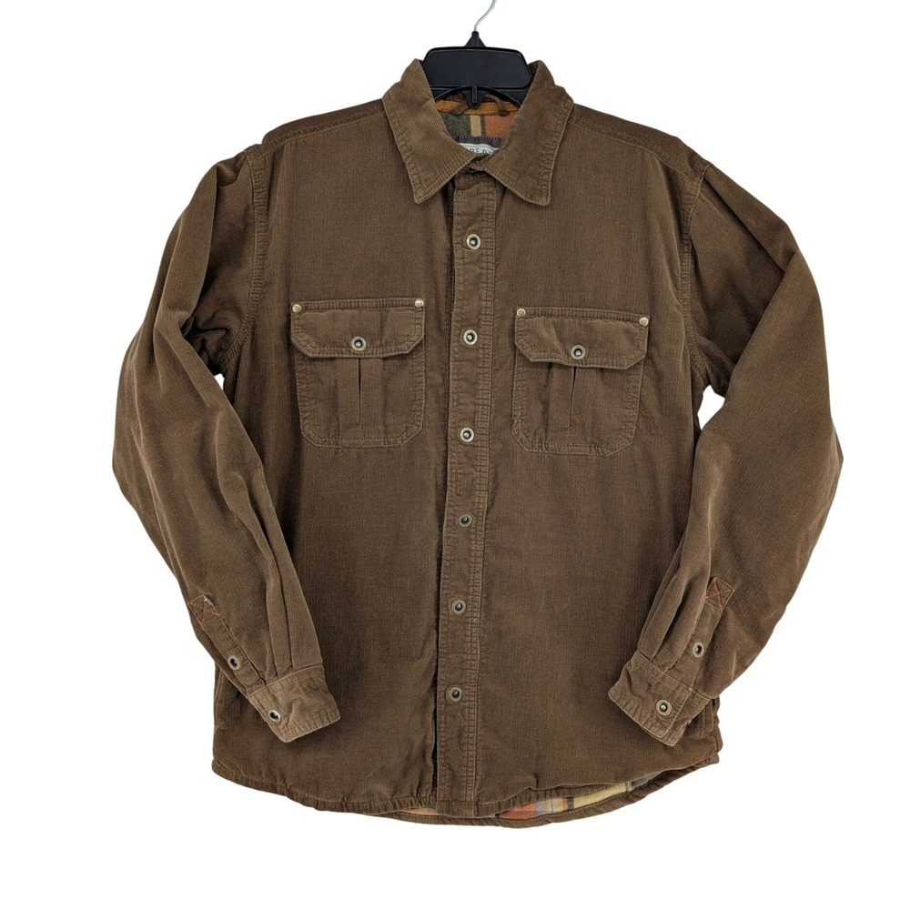 Gioberti Mens Brown Corduroy Flannel Lined Snap Front Shirt Jacket Small